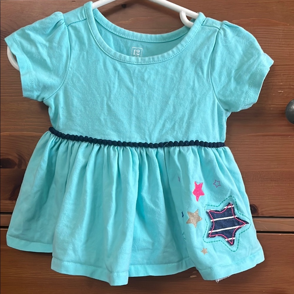 Aqua Blue Baby Dress with Star Design